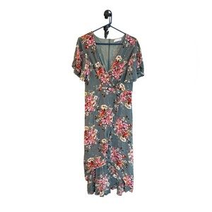 Azalosie Wrap Dress Floral green and pink, Size XL
